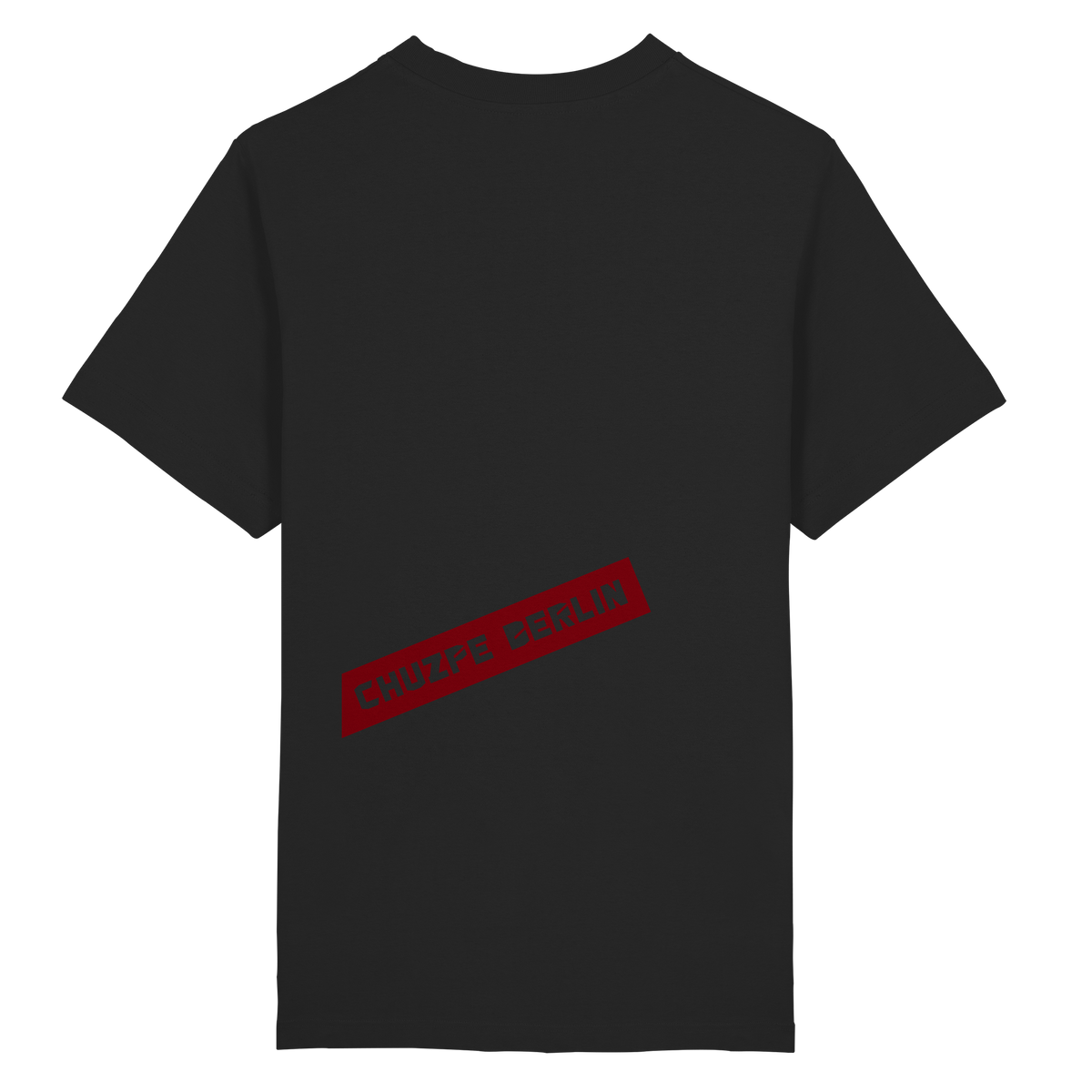 THE MARK · RED ED. Oversize T-Shirt in Schwarz, Rückansicht mit Druck CHUZPE BERLIN in Blutrot