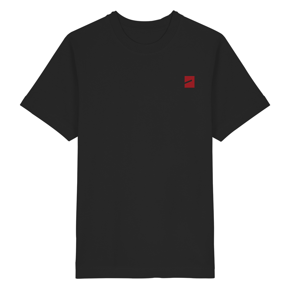 BERLIN BOUNCER · RED ED. Oversize T-Shirt in Schwarz, Vorderansicht mit Marke auf der linken Brust in Dunkelrot