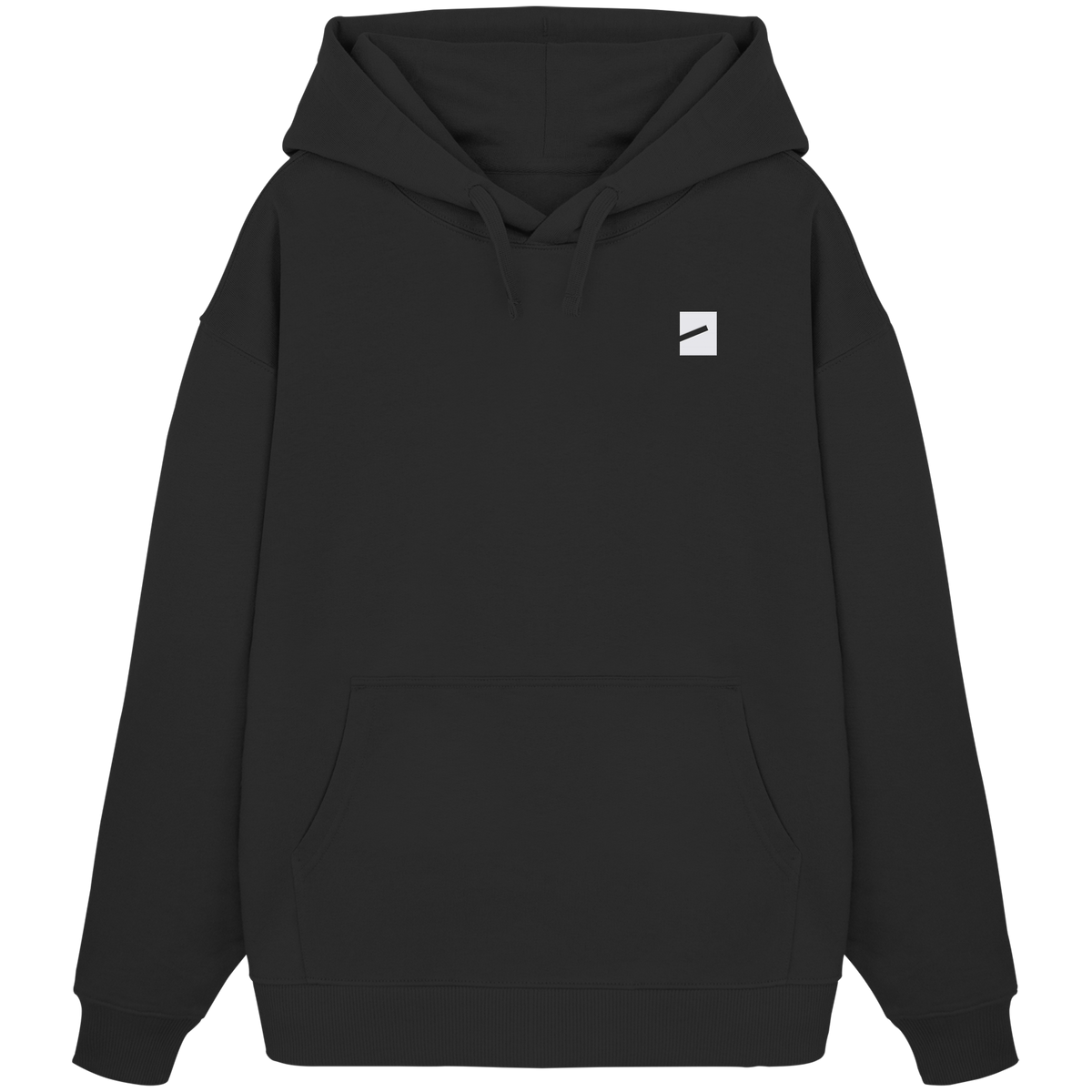 BERLIN BOUNCER Oversize Hoodie in Schwarz, Vorderansicht mit Marke hoch auf der Brust