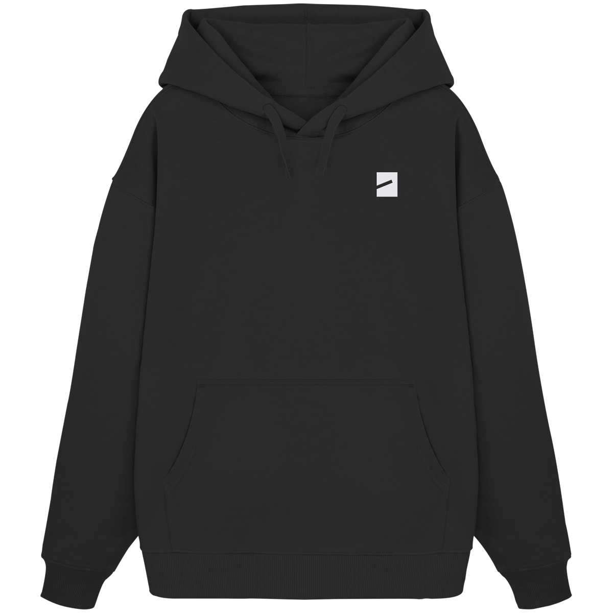 CHUZPE BERLIN Oversize Hoodie in Schwarz, Vorderansicht mit Marke hoch auf der Brust